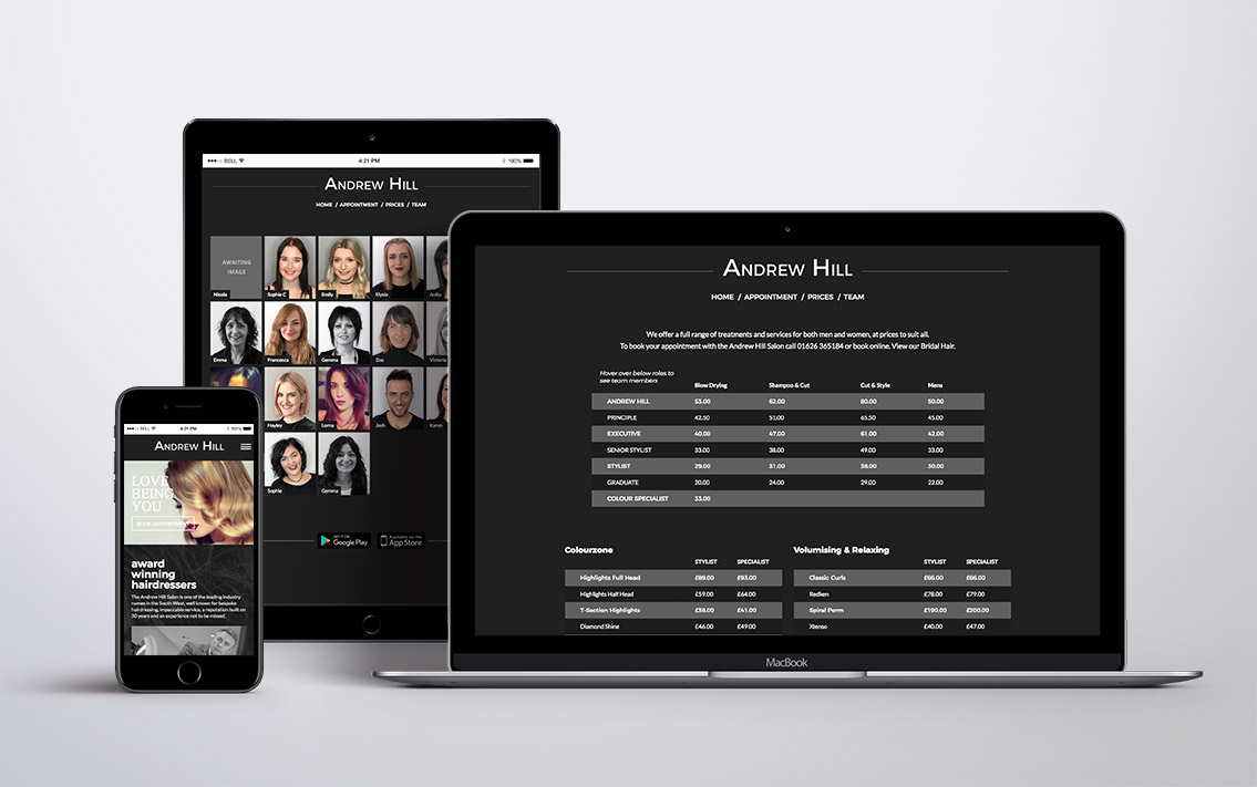 hair salon web design - Andrew Hill Hair Salon